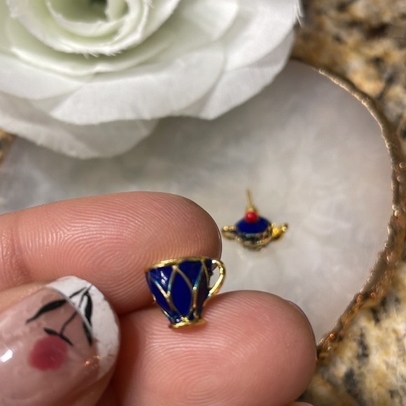 Mix Matched Blue Tea Time Cup Studs - Picture 7 of 12